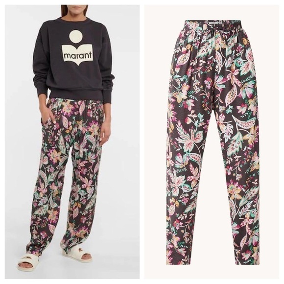 Isabel Marant Pants - Isabel Marant Floral Print Trousers - Black and Pink
